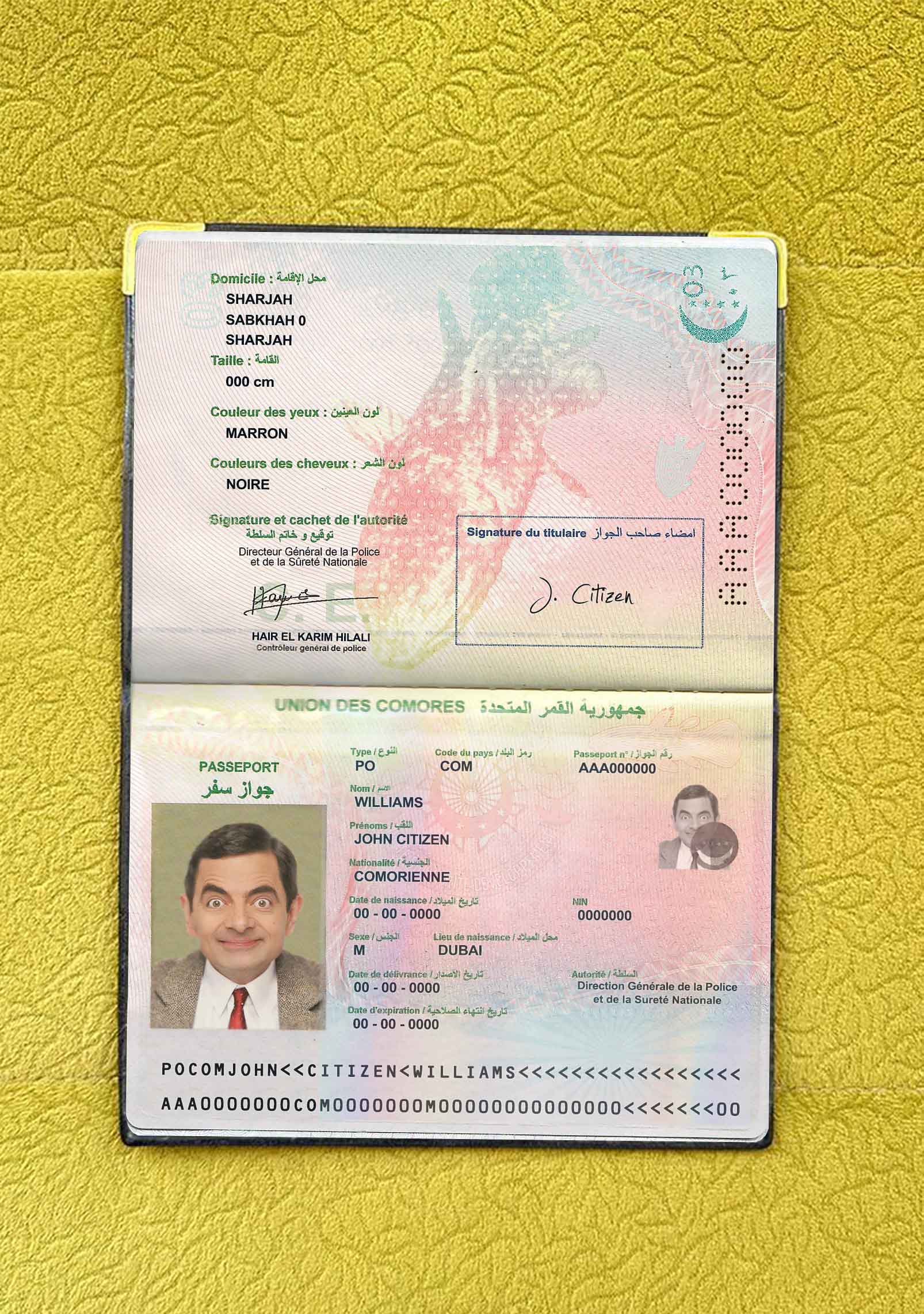 Union Des Comores passport photo look PSD template